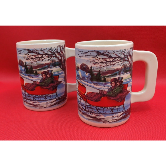 Victorian Christmas Mugs – Vintage Holiday Stoneware Set - Picture 13 of 15